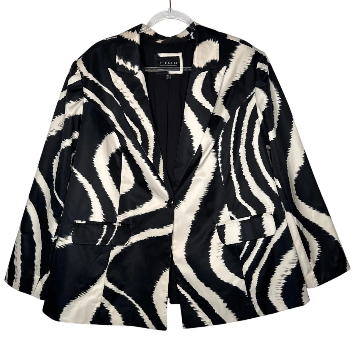 Eloquii Modern Black Ivory Zebra Print Blazer Plus Formal Dressy Size 14/16 - Image 2