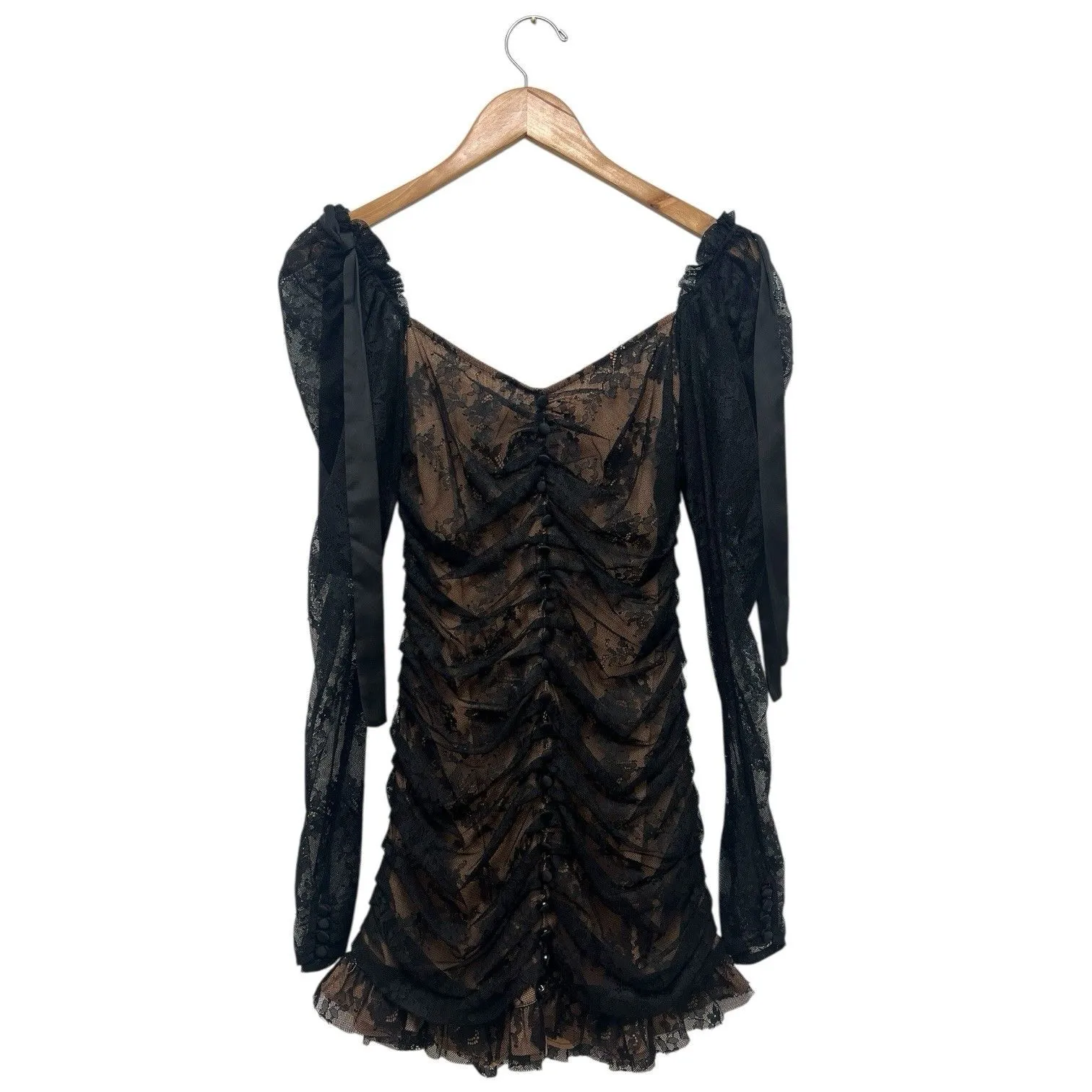 For Love And Lemons Beverly Dress Black Sheer Long  Sleeve Dark Romantic Size S - Image 7