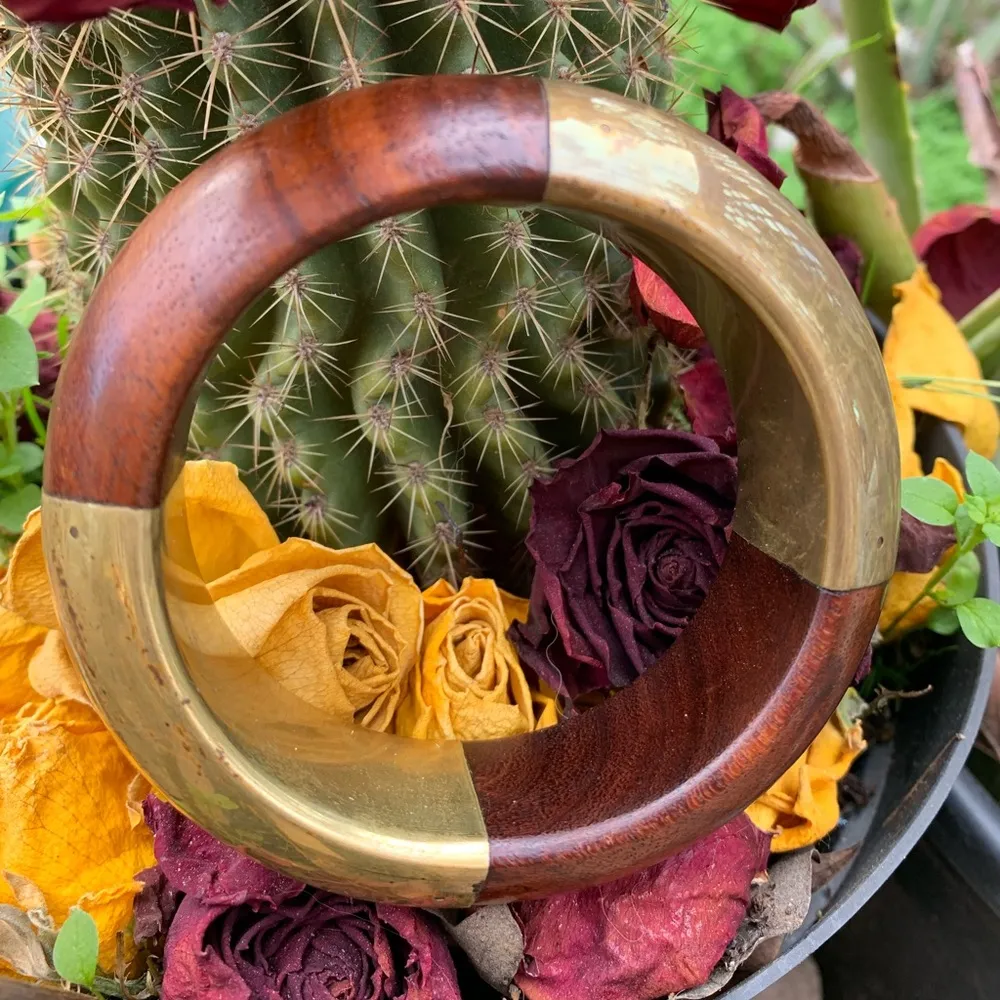 Chunky Wooden and brass Bangle Bracelet - Image 14