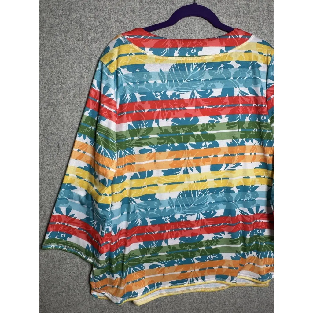 Ruby Rd Womens XL Top Blouse Striped Colorful Beach Tropical 3/4 Sleeve Stretch - Image 12