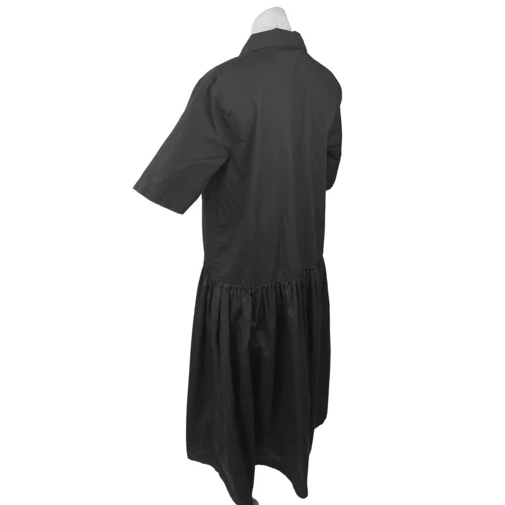 Asos Black Twill Collared Button Short Sleeve Midi A-Line Shirt Dress Size 6 - Image 5