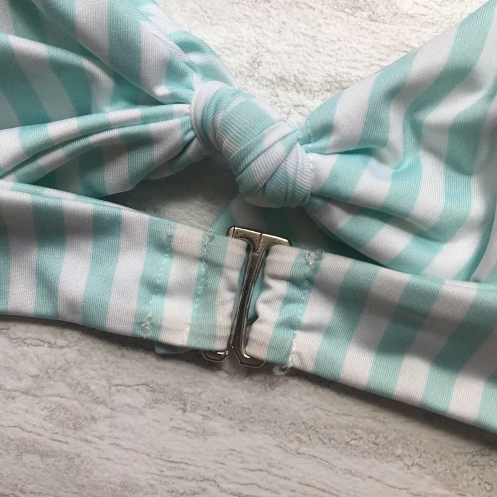 Free Press Trixie Striped Knotted Halter Bikini Swim Top Medium New Green White - Image 7