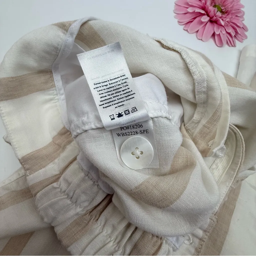 Faherty  Malibu Linen Pull On Pants Vallerta Stripe Tan White Coastal Beach - Image 16