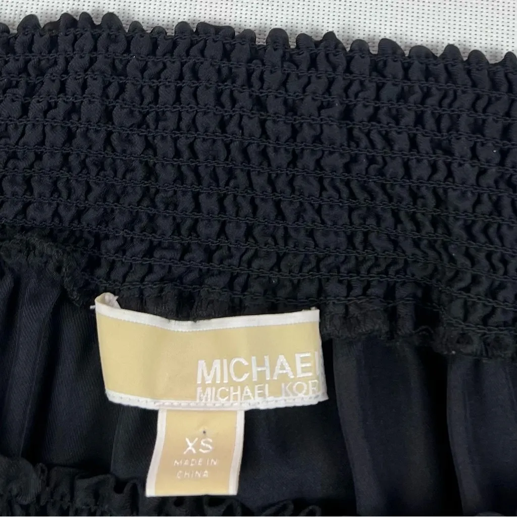 Micheal Micheal Kors 100% Silk Tiered Ruffle Off the Shoulder Mini Dress Black Size XS - Image 8