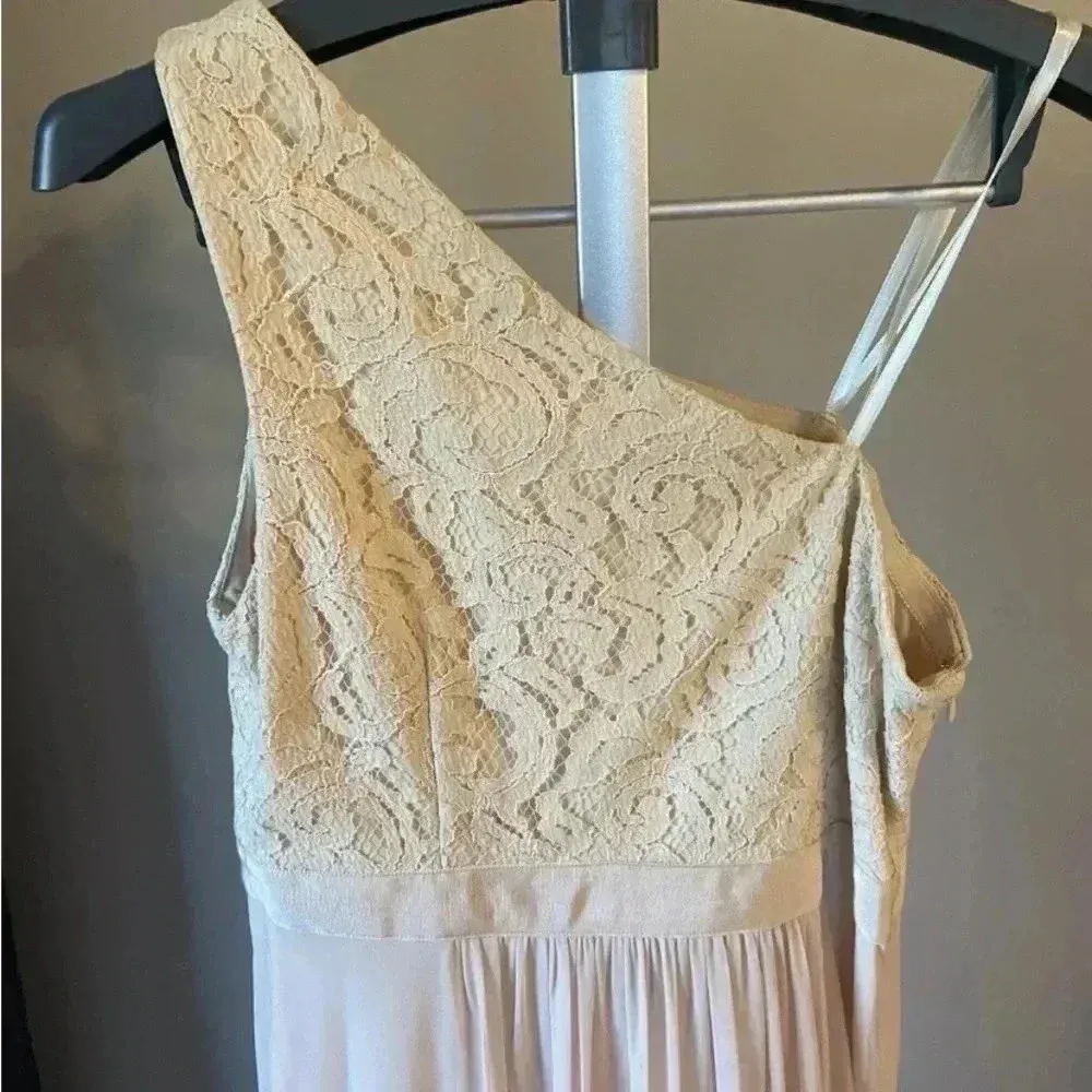 ADRIANNA PAPELL Women's Beige Embellished Lace One-shoulder Gown Dress‎ Size 10 - Image 9