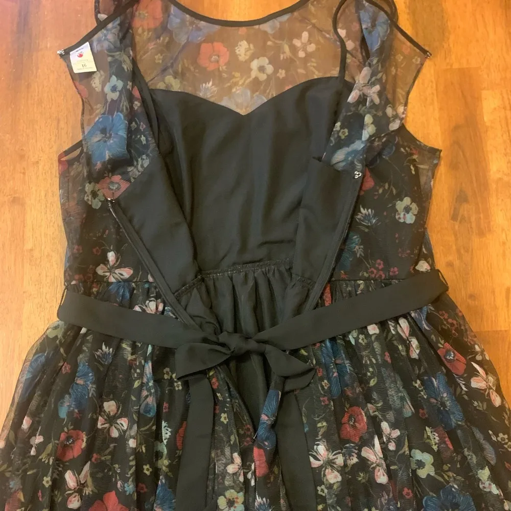 LC Lauren Conrad 16 Disney Snow White Black Floral Fit and Flare High Low Dress - Image 9