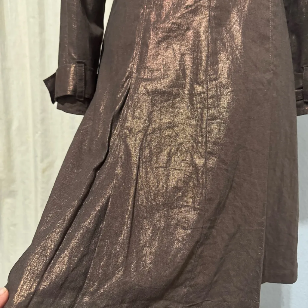 Jolt Women Brown Linen Blend Elegant‎ Lined Lightweight Trench Coat Jacket Sz L - Image 10