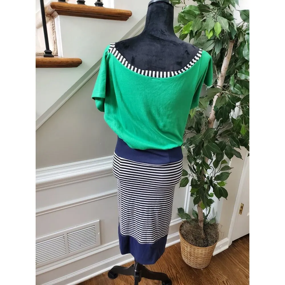 DelreaClothing Women Multicolor Boat Neck Short Sleeve Casual Knee Length Dress Size L - Image 8