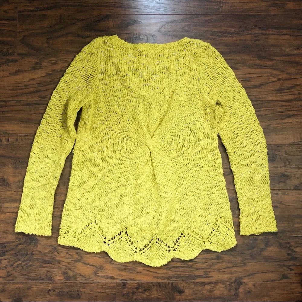 Yellow Bird • Anthropologie Peaked Pointelle sweater knot twist chartreuse - Image 7
