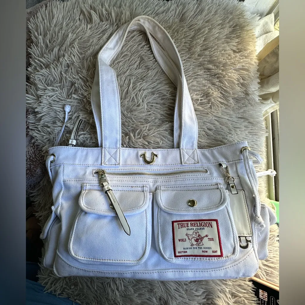 True Religion Multi-Pocket Denim Tote NWOT - Image 3