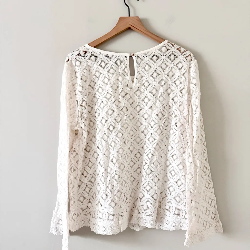 A New Day Long Flare Sleeve Sheer Shirt Lace Top in White Size XXL - Image 6