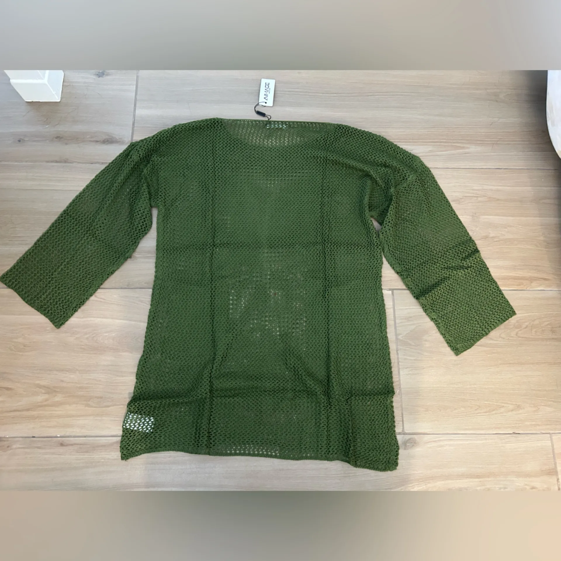 NEW Swimsuit Crochet Swim Cover Up Bathing Suit Swimwear Mesh Knit Beach Dress L Green Size L - Image 2