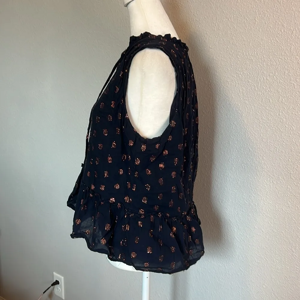 JCrew Factory Metallic Peplum Blouse Size Medium Blue - Image 5