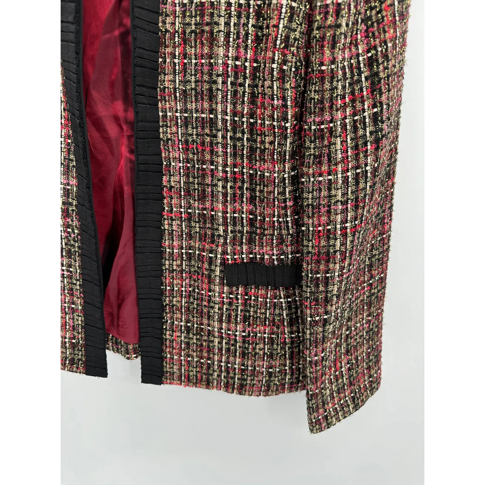 KASPER Womens Red Black Tweed Blazer Jacket Size 4P Career Office Business - Image 3