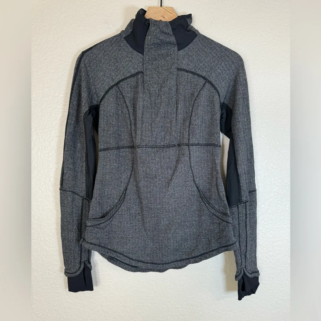 Lululemon Base Runner 1/2 Zip Heathered Herringbone Heathered Black size 6 - Image 4