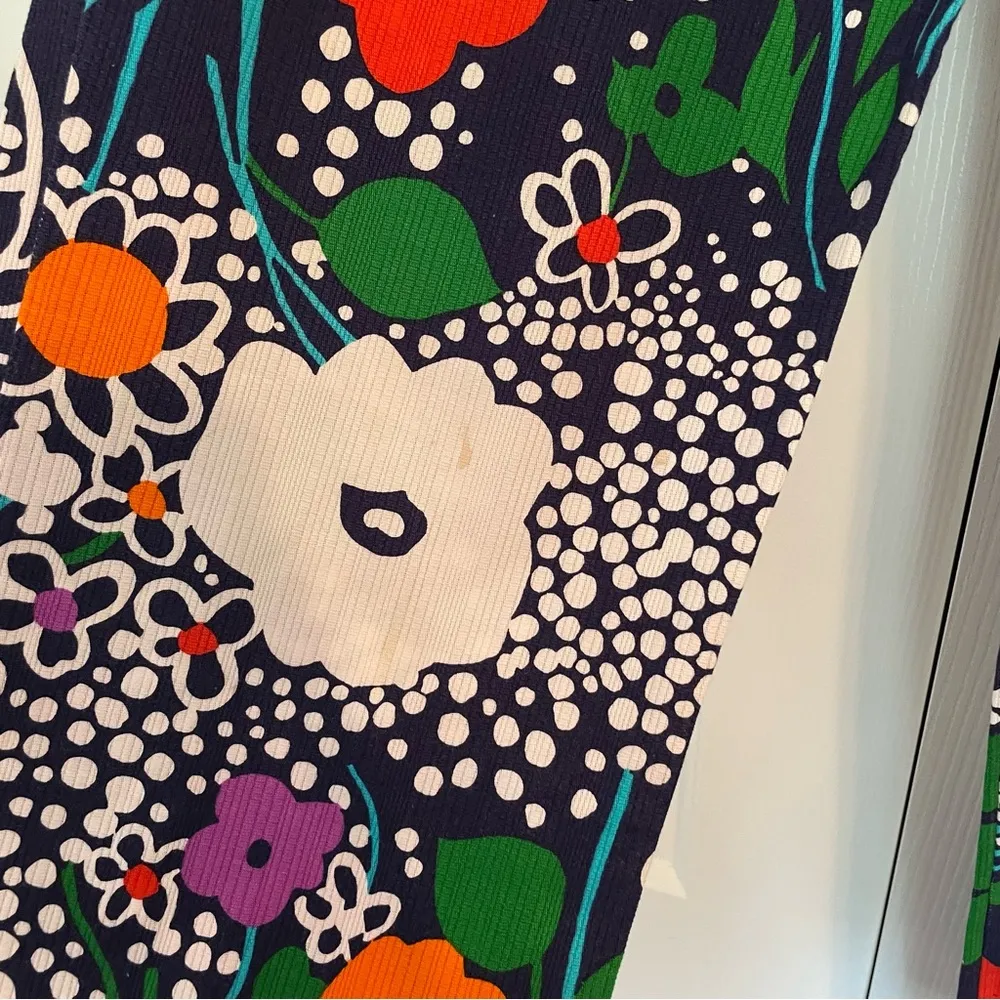 Vtg 60s 70s Kahala Abstract Floral Print Straight Wide Crop Pants Sz XS Blue - Image 15