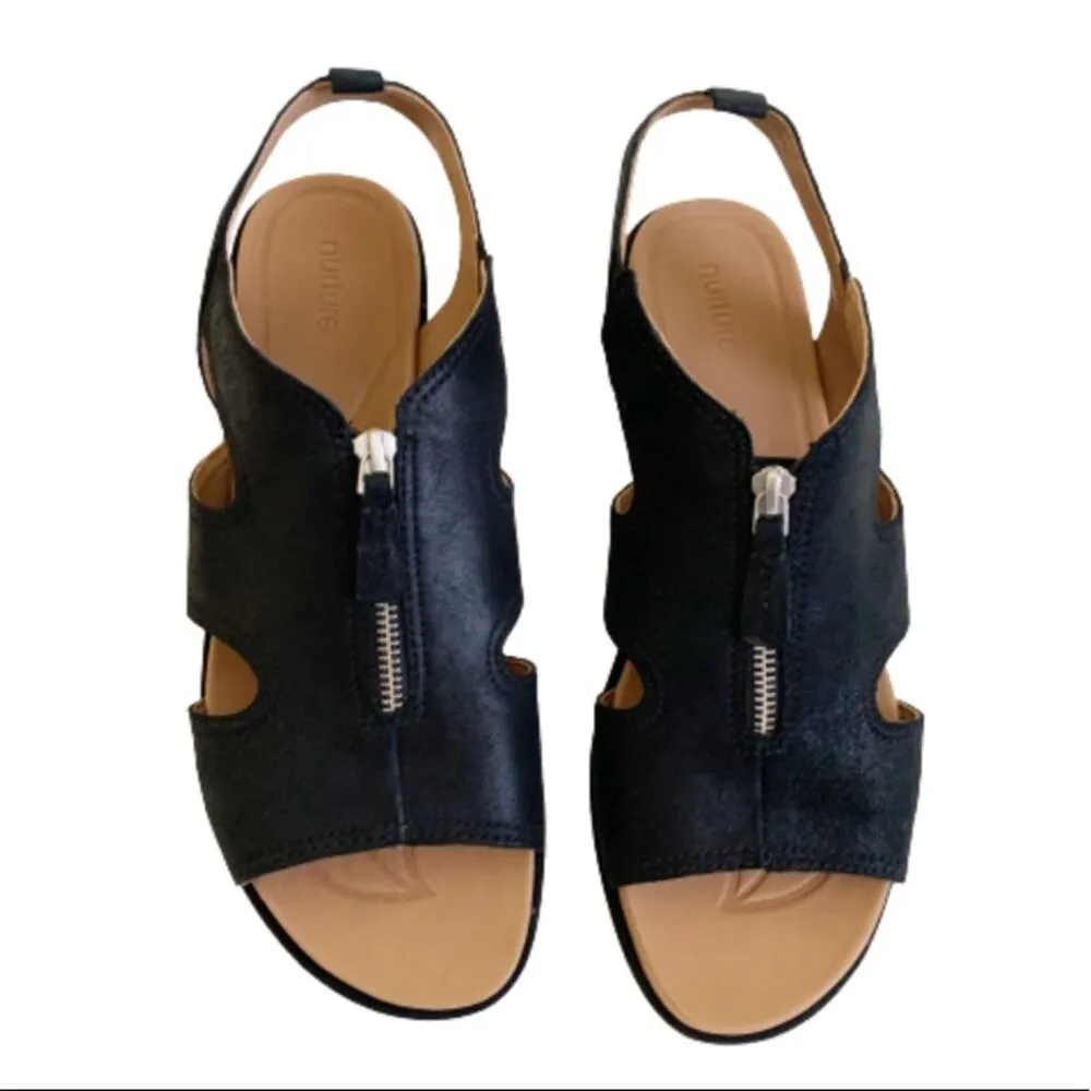 Nurture Wedge Sandal Sersey Black Leather Zipper Wedge Sandals Size 10 NIB - Image 7