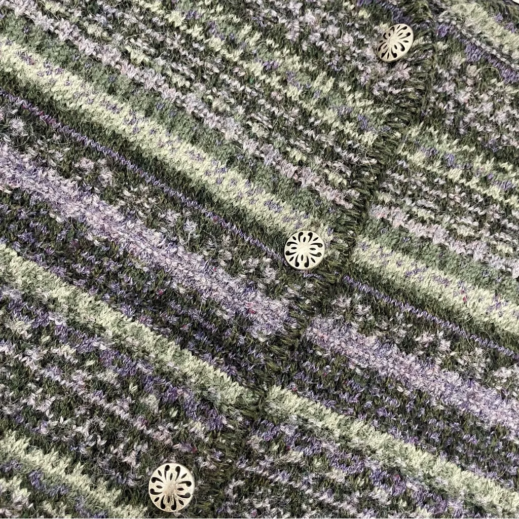 Striped Cardigan‎ Sweater Women Wool Cotton Acrylic Green Purple Unique Buttons - Image 11