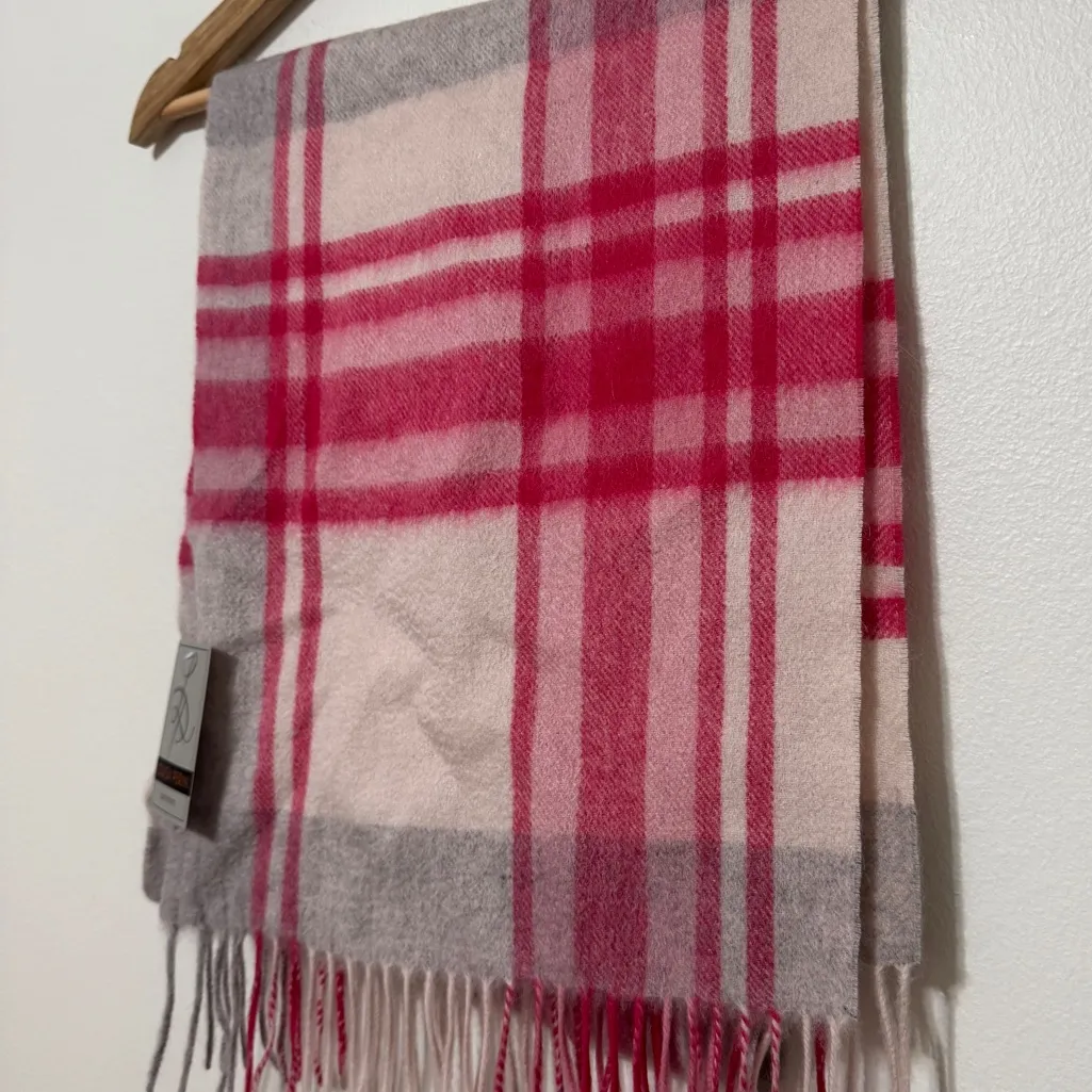 NEW Louisa Perini Cashmere Scarf NWT Pink Plaid - Image 4