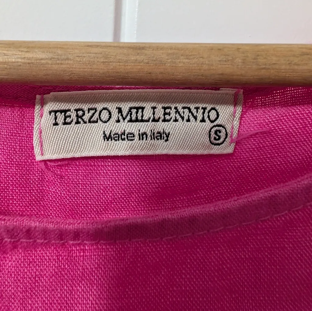 Terzo Millennio Linen Sleeveless Top With Lace Fringe Women's Small Hot Pink - Image 3