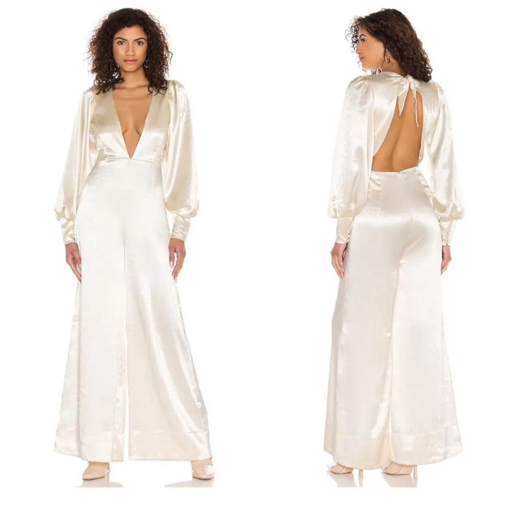 Free People X Anthropologie Nadia Satin Jumpsuit Gold - Image 4