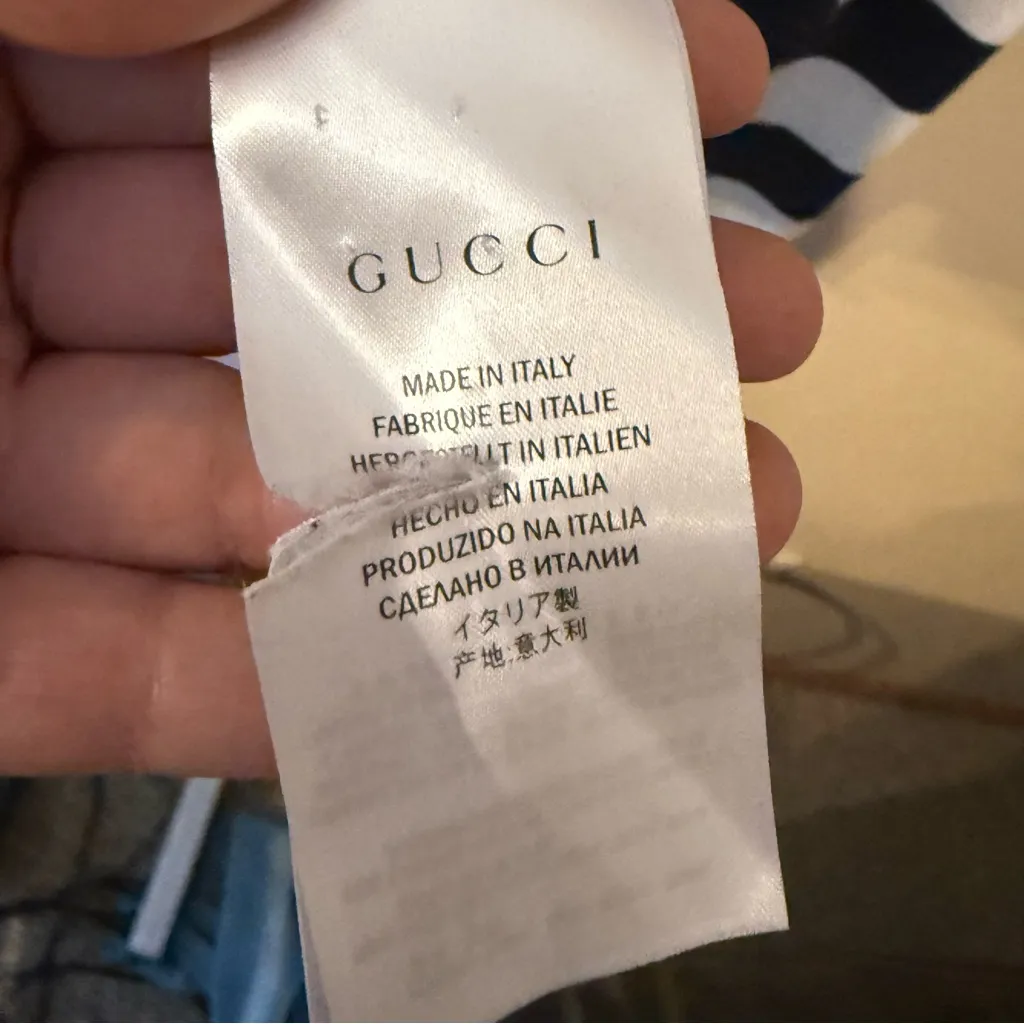 Gucci Navy Blue & White Stiped Sweater Italian Silk Cotton Preppy Coastal Size M - Image 7