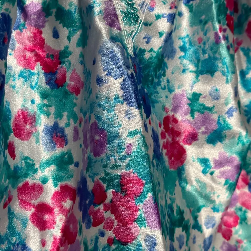 Cinema Etoile Vintage Satin Tank Top French Cut Blue Floral Lace Embroidered Size M - Image 7