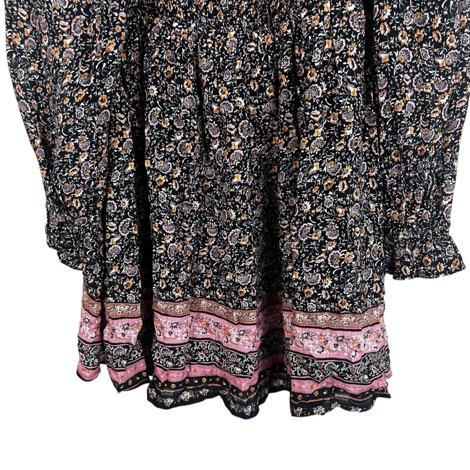 NWT Wonderly Mini Dress Womens L Black Long Sleeve Floral Bohemian Cottagecore - Image 2