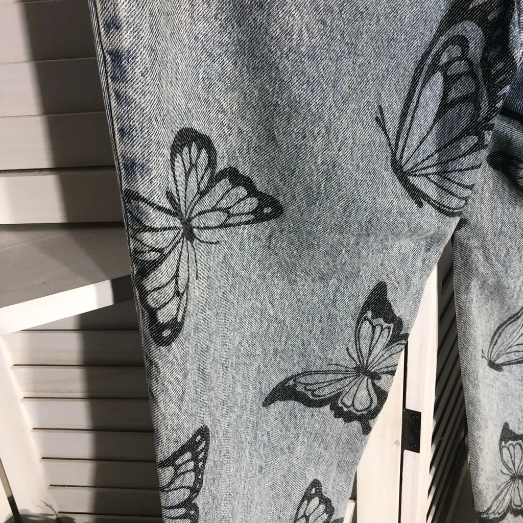 PacSun Eco Butterfly Jeans High Waisted Straight Leg Raw Hem Light Wash Blue 26 - Image 15