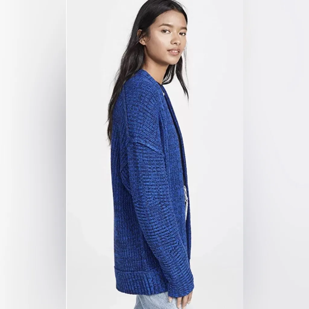 Free People High Hopes‎ Chunky Knit Open Front Cardigan in Blue Combo Size Large - Image 6