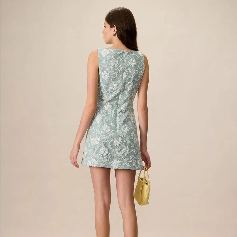 RIHOAS Women's Green Boat Neck Jacquard Mini Dress L Size L - Image 2