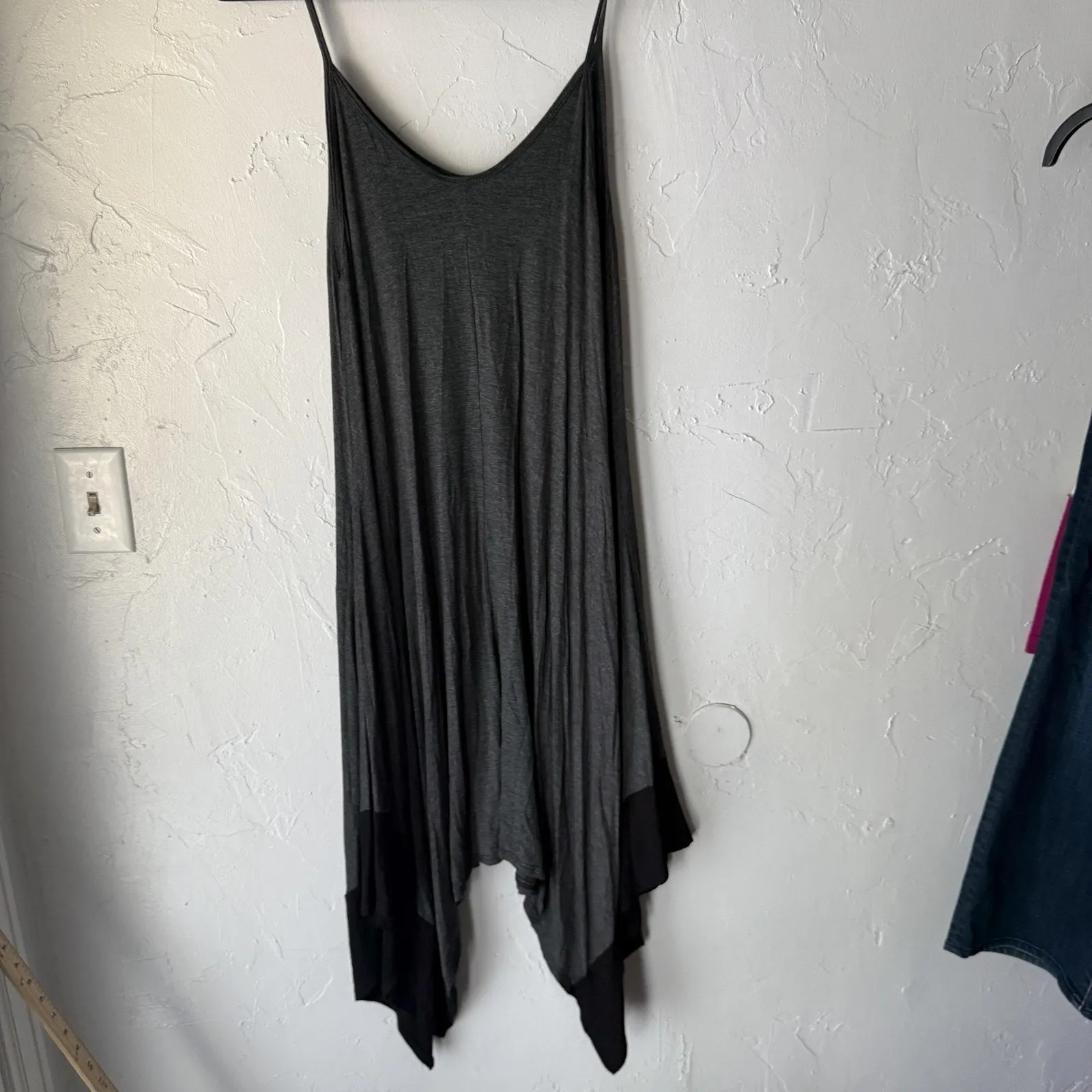 Canari Dress Y2k Medium Gray‎ Black Handkerchief Hem USA Rayon Festival Artsy Gray - Image 4