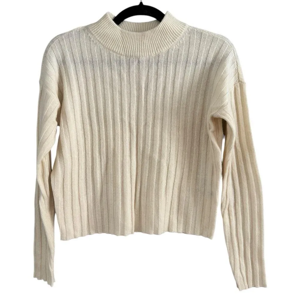 NWT Madewell Antique Cream Ribbed Mock Neck Crop Pullover Wool Sweater Size XXS - Image 4