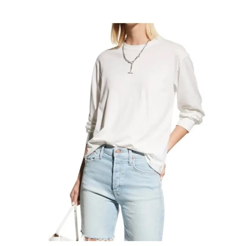 A.L.C Marco T-Shirt Women's L White Cotton Open Tie Back Crew Neck Long Sleeve - Image 3