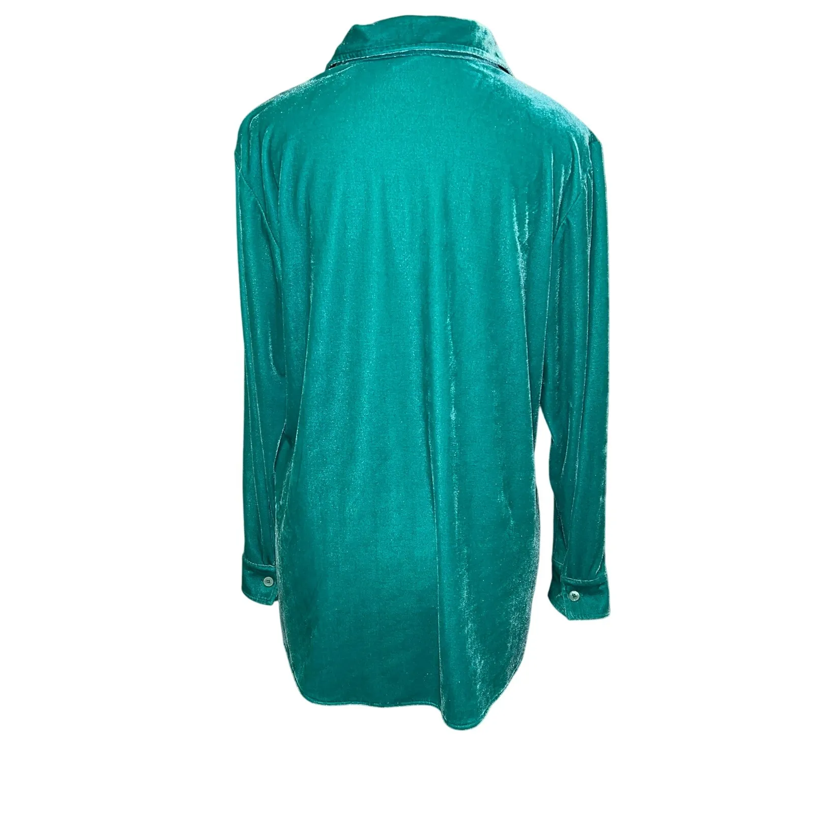 Soft Surroundings Stretch Velvet Boyfriend Button Tunic Shirt Turquoise Size S - Image 4