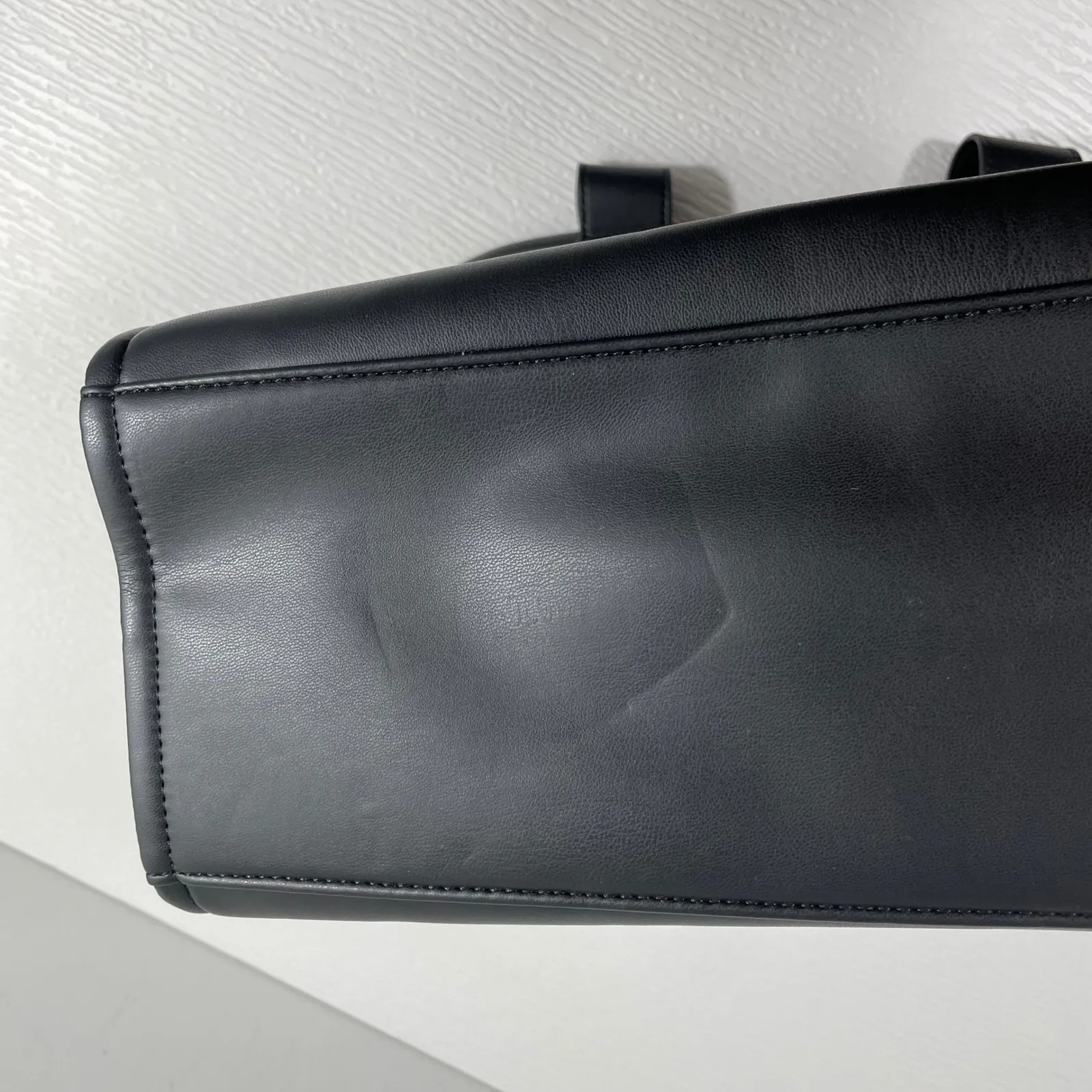 DKNY Black Vegan Leather Hadlee Tote Bag Embossed Logo Top Handles Zip Closure - Image 6