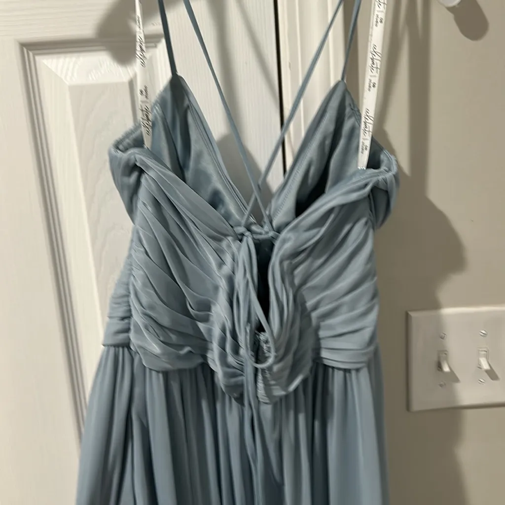 NWT DB studio celebrate spaghetti strap tie dusty blue formal dress. No alters - Image 4
