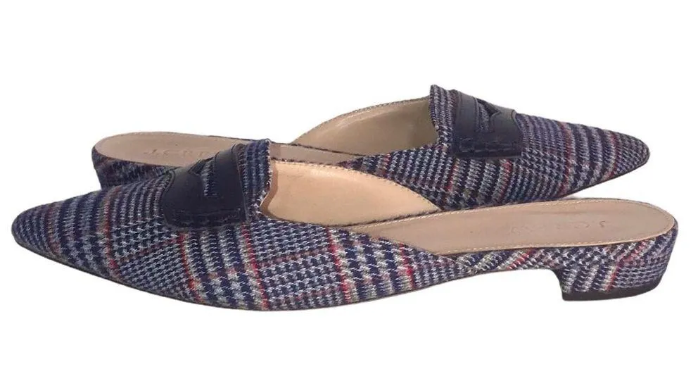 J. Crew Tweed Loafer Navy Blue Plaid Slip-On Mules Flats - Image 4