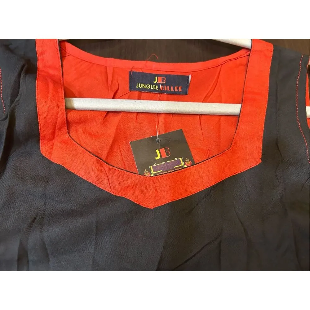 NWT Junglee Billee Geometric Lightweight Rayon Loose Dress India One Size Red Size undefined - Image 4