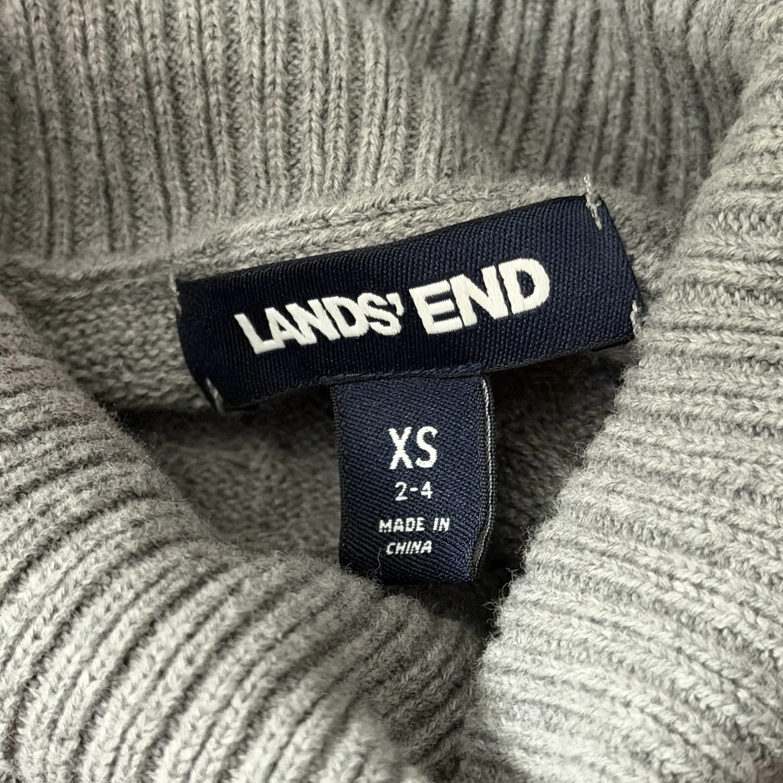 Lands End XS Gray Cable Knit Turtleneck Sweater Cotton Preppy Coastal Grandma - Image 5