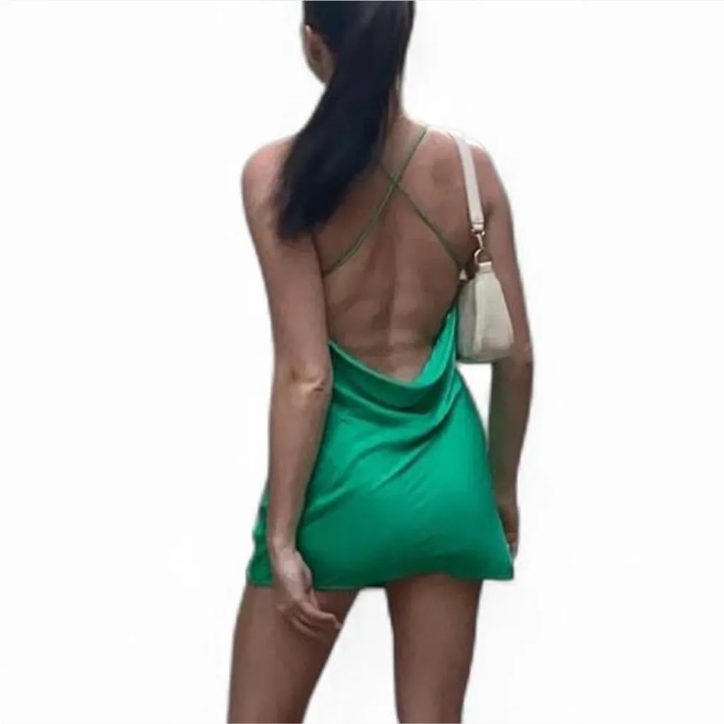 Zara Kelly Green Satin Cowl Mini Dress XS Blogger Favorite - Image 8