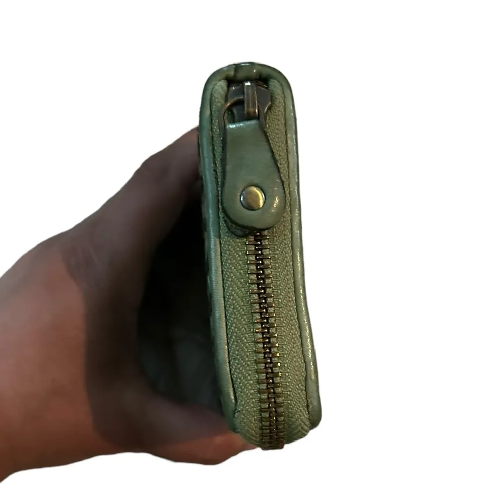 Marta Ponti Sage Green Woven Leather Zip Around Wallet W/Zip Coin, 3 Pockets. - Image 3