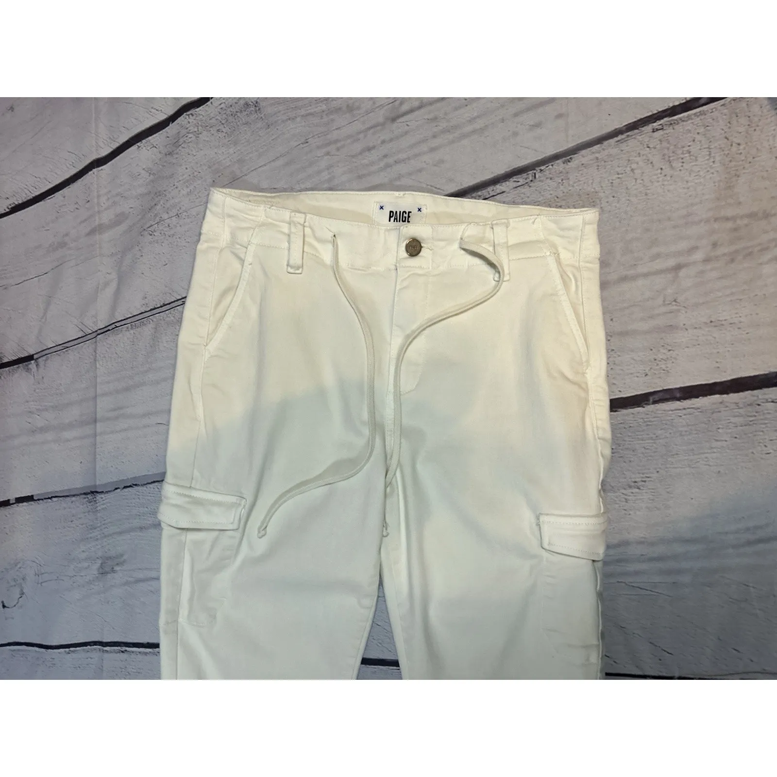 Paige Christy Women’s White Cargo Pants Size 29 Mid Rise Slim Tapered - Image 3