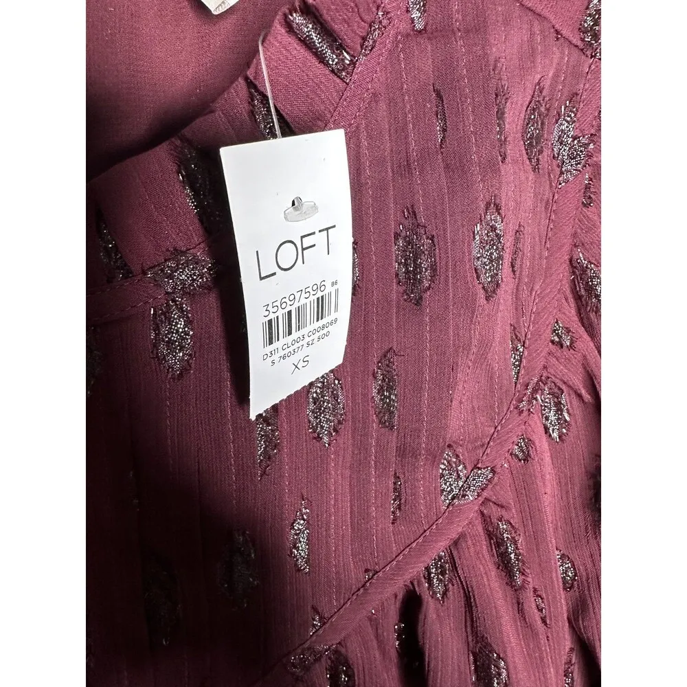 LOFT Blouse Womens XS Metallic Dot Ruffle Mock Neck Long Sleeve Top Shirt - Image 5