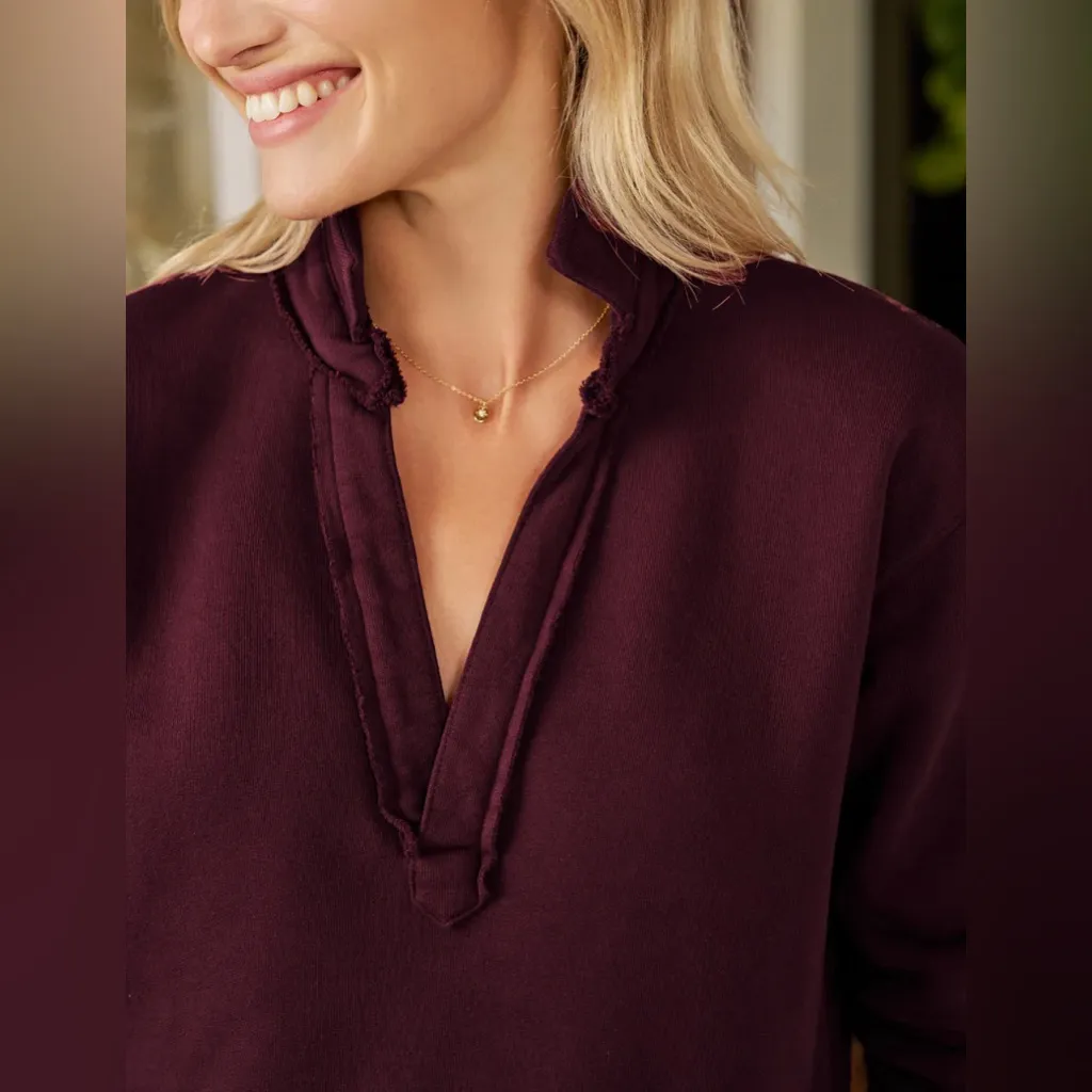 Frank & Eileen Patrick Triple Fleece Popover Henley in Currant, Size Small - Image 3