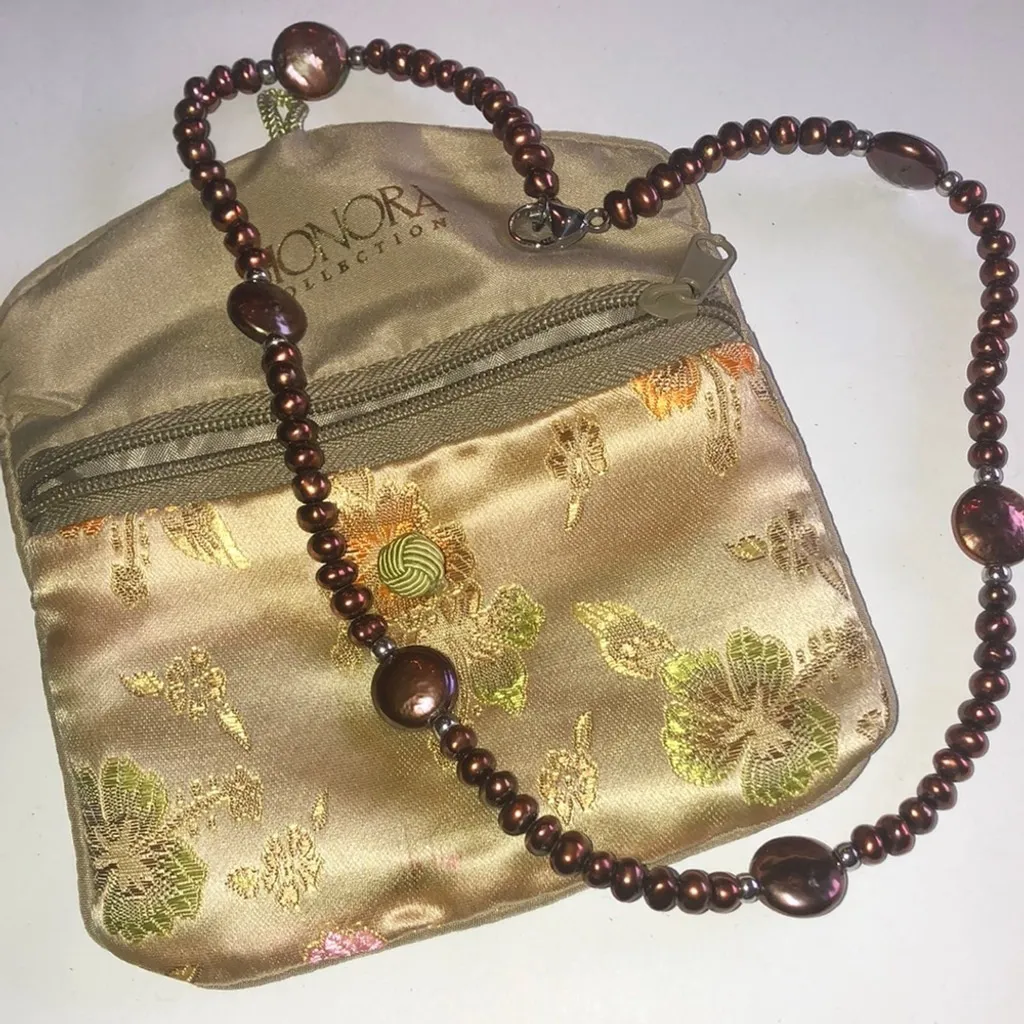 Honora 925 Genuine Cultured Freshwater Elegant Chocolate Pearl Necklace Brown - Image 2