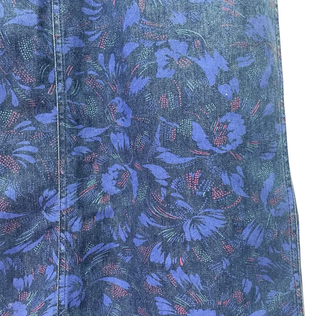 Vintage Lee Denim Skirt Size Small High Waist Floral Print Midi USA Made Blue - Image 9