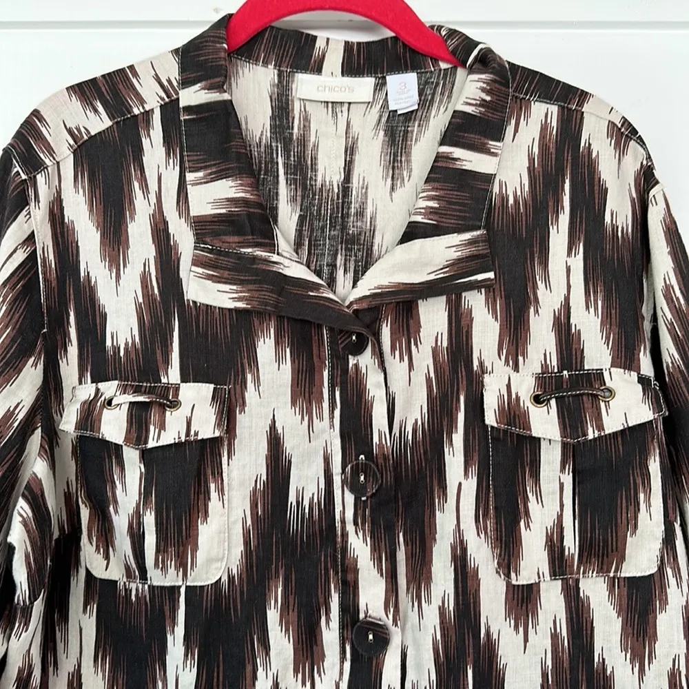 Chico’s Ikat Linen Button Up Top Jacket Size 3 - Image 3