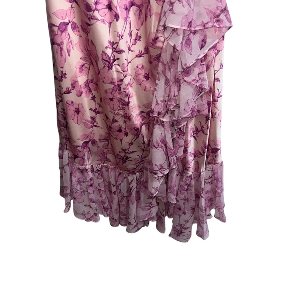 NEW NWT Cinq A Sept Raya Cowl Floral Silk Ruffle Dress Vibrant Plum Multi Pink - Image 8