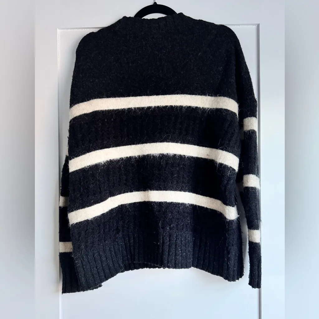 All Saints Siddons Jumper Stripe Wool Alpaca Blend Mohair Oversized Sweater Blk - Image 5